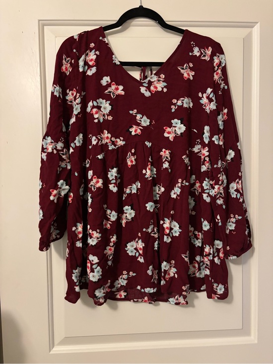 Lane Bryant Tops - Lane Bryant Burgundy Floral V-Neck Babydoll Tunic